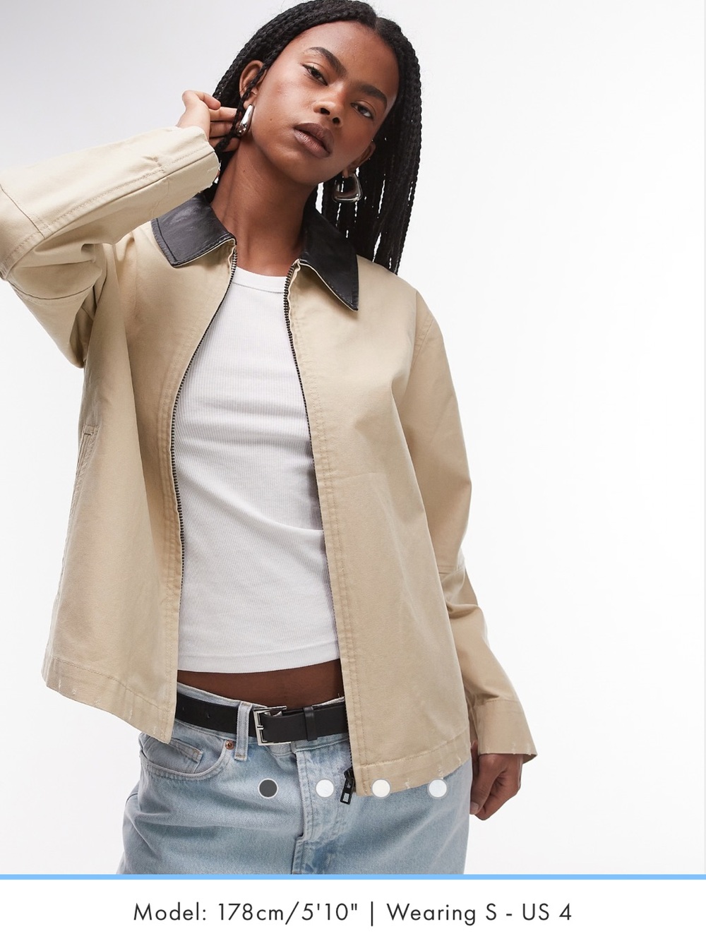 Mango Beige Bomber Jacket with Black Contrast Collar 100% cotton
